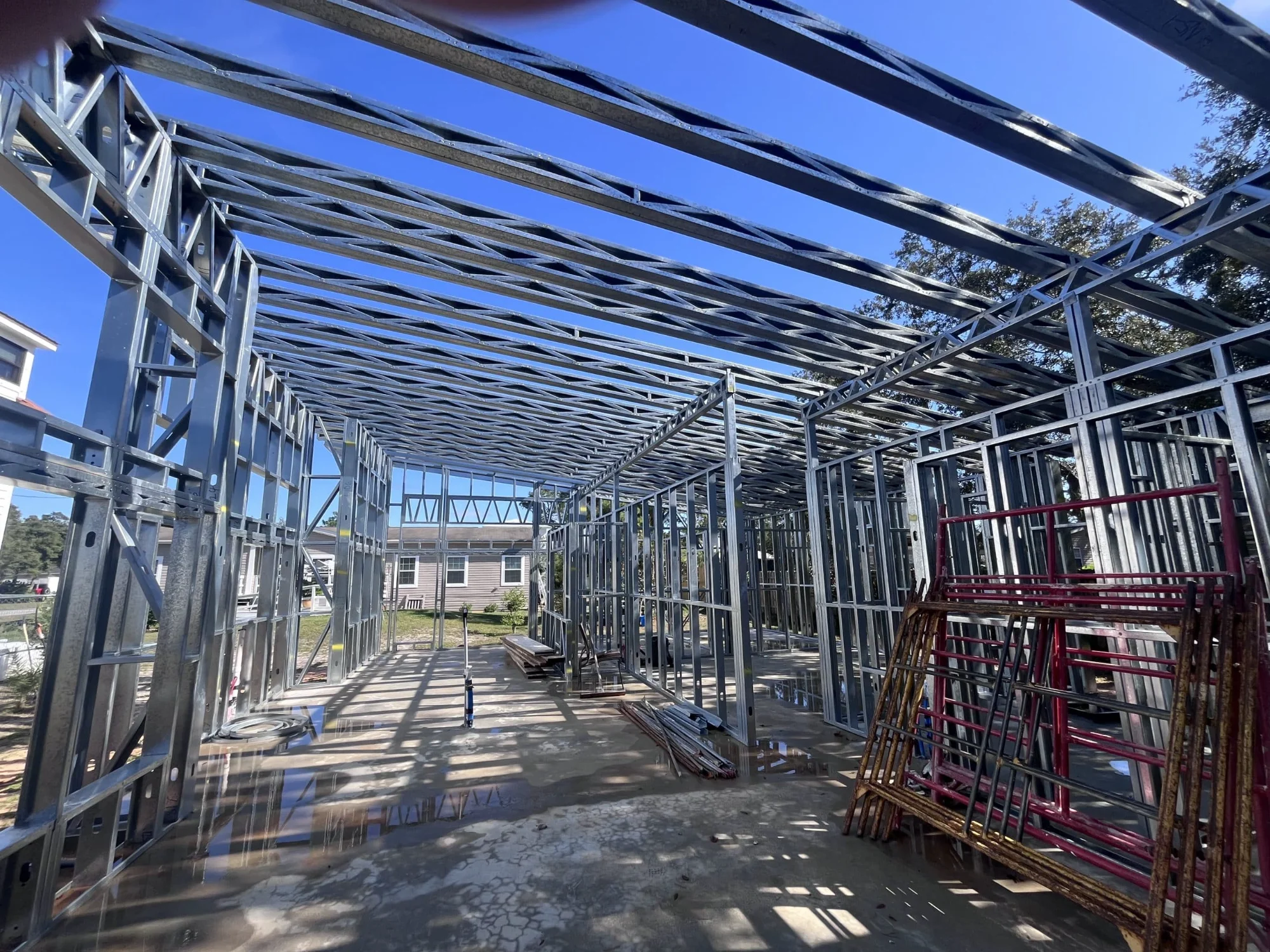 Interior steel wall and roof framing in Missouri