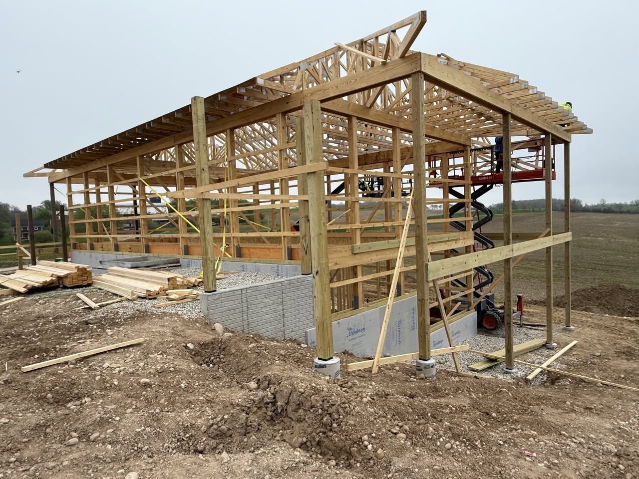 Interior wood framing for Missouri barndominium